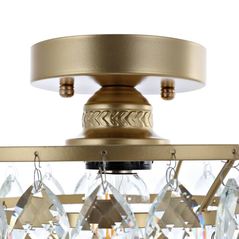 WINGBO Small Crystal Chandelier Semi Flush Mount Ceiling Light Fixture Gold - N/A