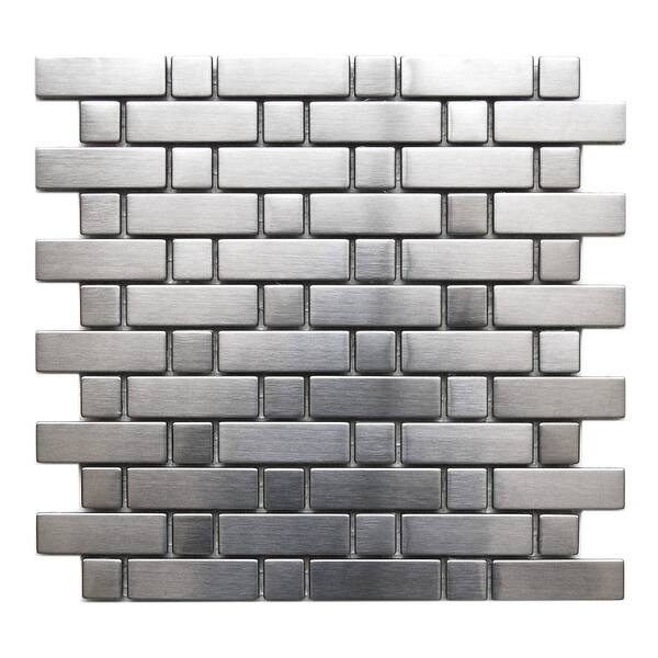Eden Mosaic Tile: Brick And Square Stainless Steel Tile 10.3 ...