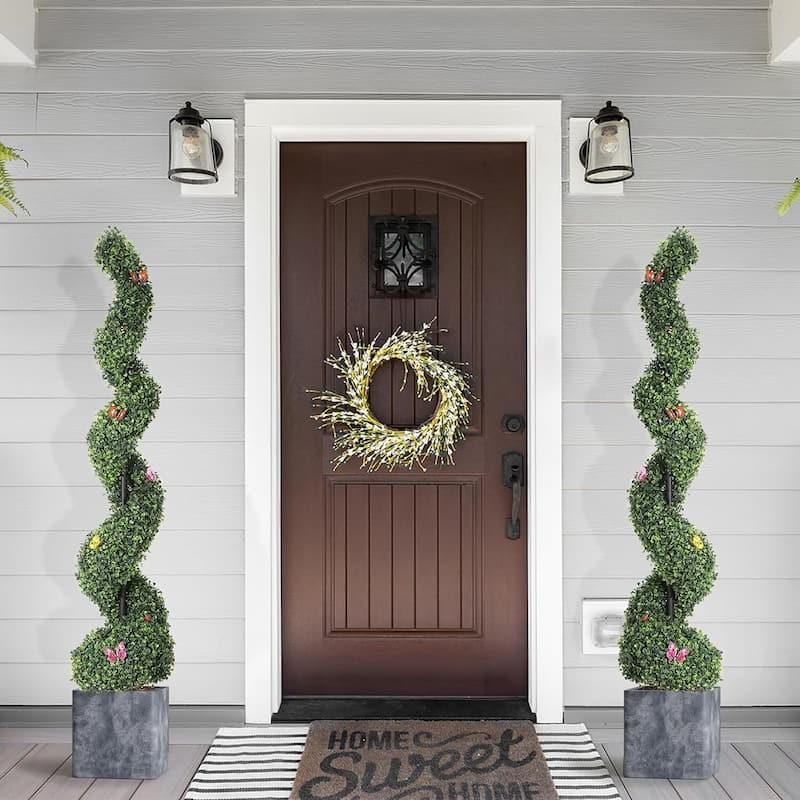 2 pcs 4/5 FT Artificial Boxwood Spiral Topiary Trees, Faux Plants for Home Decor
