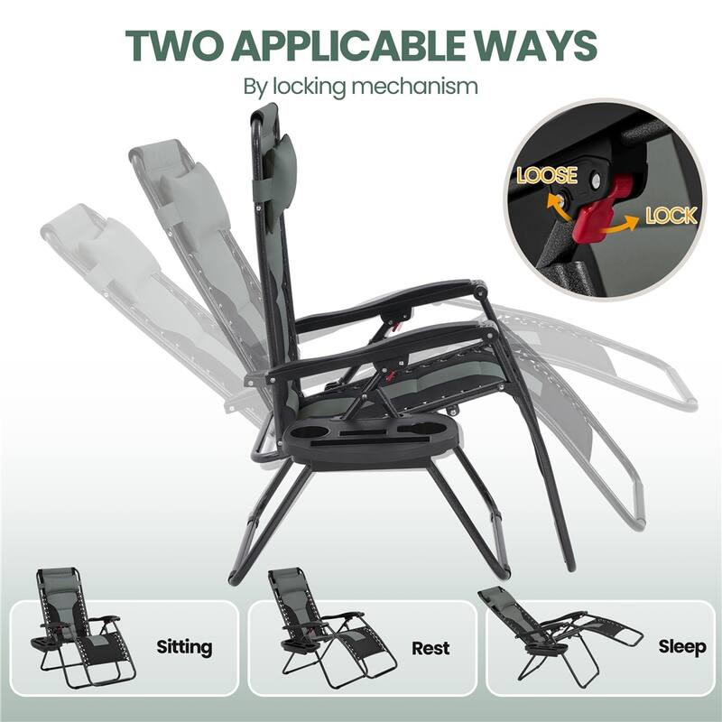 Yaheetech 2pcs 26in Padded Outdoor Zero Gravity Chair Patio Lounge Camping Chair with Armrests and Pillow