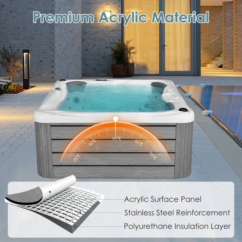 EROMMY 4 Person Outdoor Acrylic Hot Tub Spa with 30 Jets, Ozonator, Insulated Cover, LED Lights & Bluetooth Speaker - 4-Person