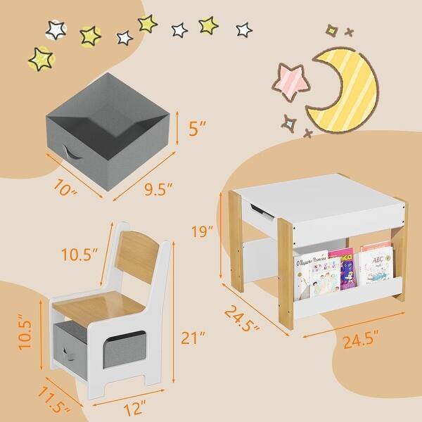 dimension image slide 0 of 2, 3 in 1 Activity Kids Art Table and Chair Set