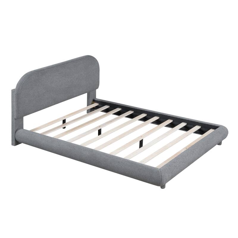 Teddy Fleece Full Size Upholstered Platform Bed with Thick Fabric,Gray
