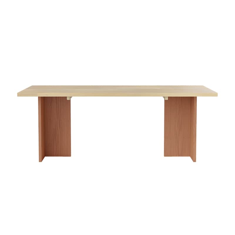 Solid Wood Dining Table 84 Inch, Modern Farmhouse Kitchen Table for 6-8 People, Natural Wood Rectangular Table - 84"