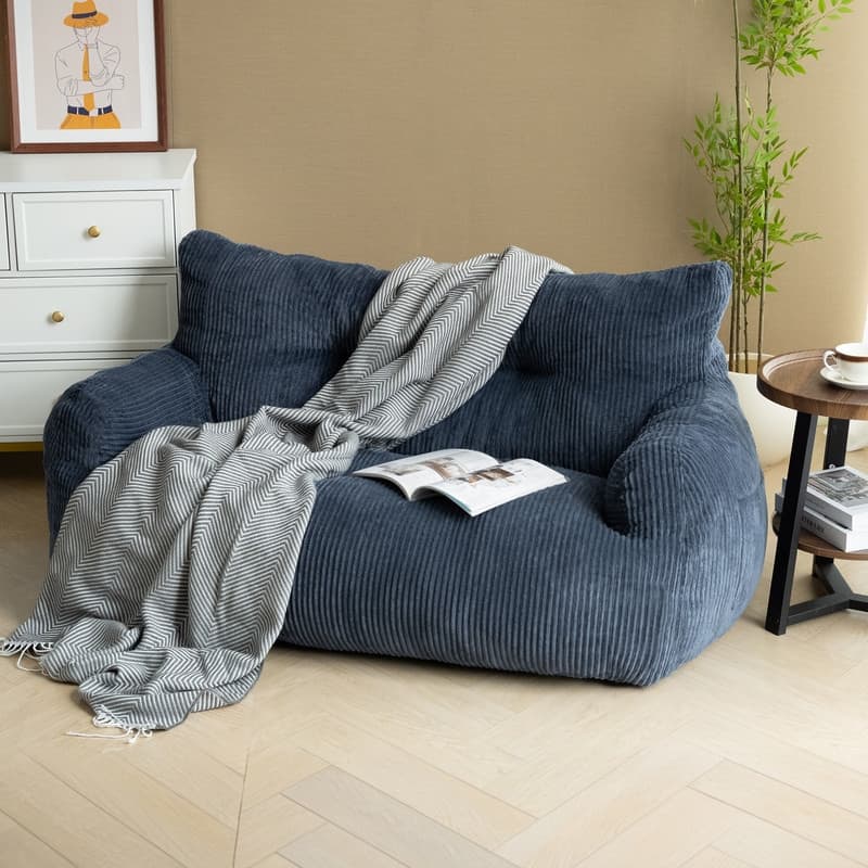 Pamapic Bean Bag Chair, Double Seater Corduroy Lazy Sofa - Blue