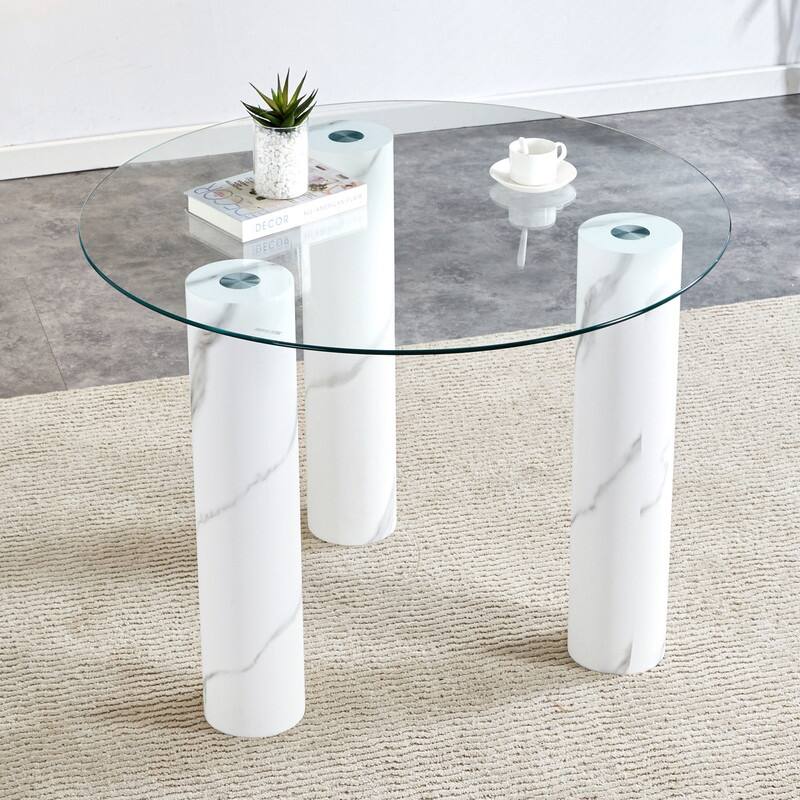 Round Tempered Glass Coffee Table with Wooden Legs
