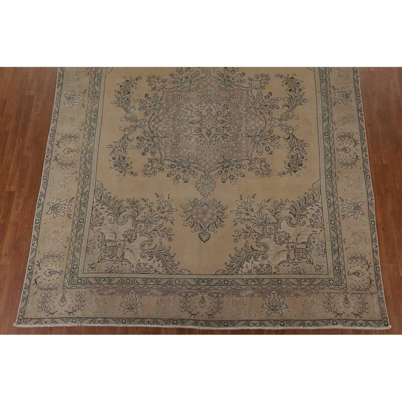 Distressed Tabriz Persian Vintage Area Rug Handmade Wool Carpet - 9'6" x 12'9"
