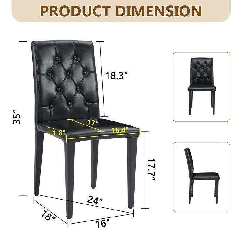Faux Leather Dining Chairs with Button Tufted Backrest, Set of 2