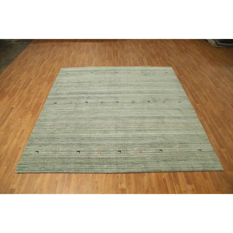 Hand Knotted Oriental 100% Wool Carpet Tribal Animal Pictorial Green Gabbeh Area Rug - 9' 0'' X 9' 1''
