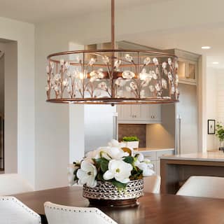 Rustic Antique Bronze Crystal Drum Chandelier for Dining Room - W23.62"