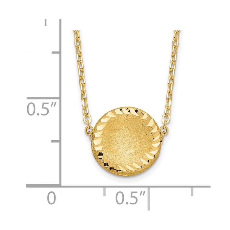 Curata 14k Yellow Gold Brushed Polished and Textured 11mm Circle Necklace, 18"