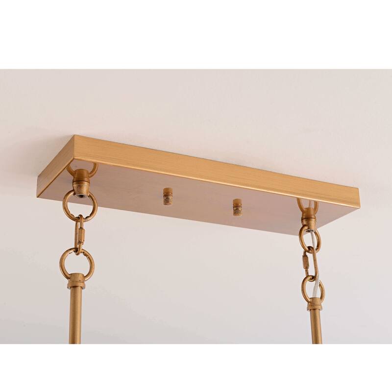Anya Brushed Brass 8-Light Teardrop Rectangle Larger Chandelier - 39.4 inches L x 10 inches W x 17.3 inches H