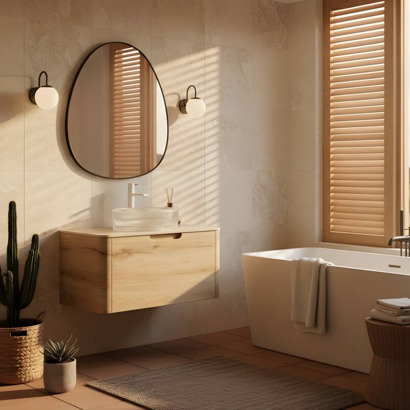 Wall-mounted Bathroom Vanity with Round Vessel Basin