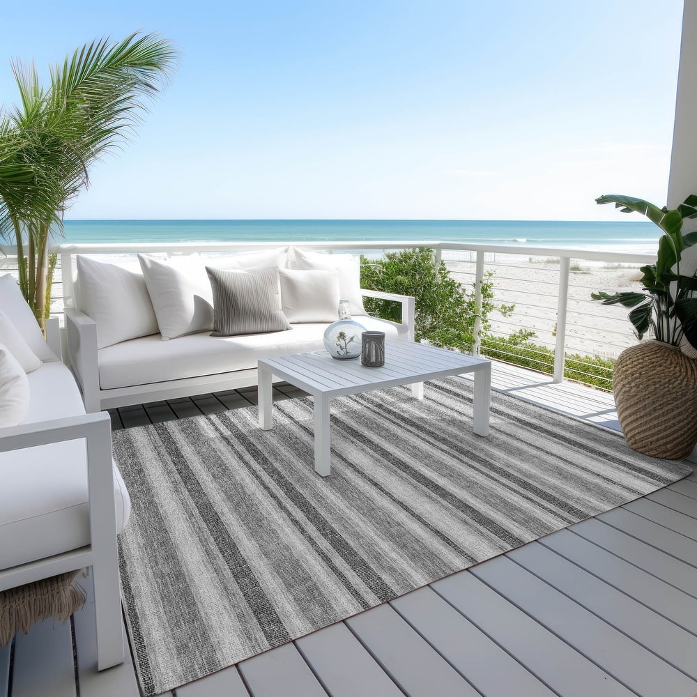 Machine Washable Indoor/ Outdoor Multi Cabana Stripe Chantille Rug