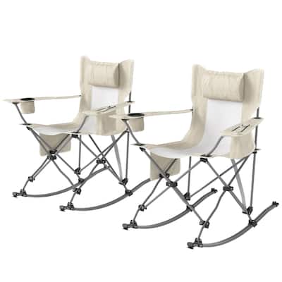 Oxford Mesh Folding Camping Chairs Set of 2 with Cup Holder - 35.4" W x 35.4" D x 37.4" H