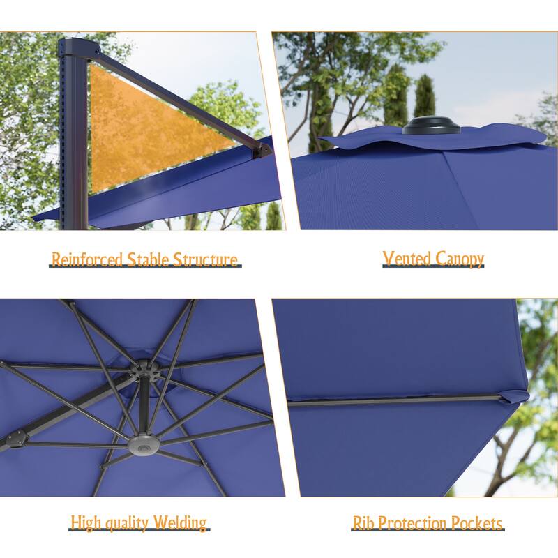 LIVOOSUN 10x8FT Rectangle Cantilever Umbrella Patio Offset Umbrella For Outdoor Space, Solution-Dyed Fabric, 360° Rotation