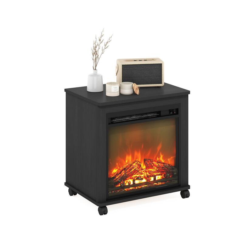 Furinno Jensen Electric Fireplace End Table with Wheels, Americano