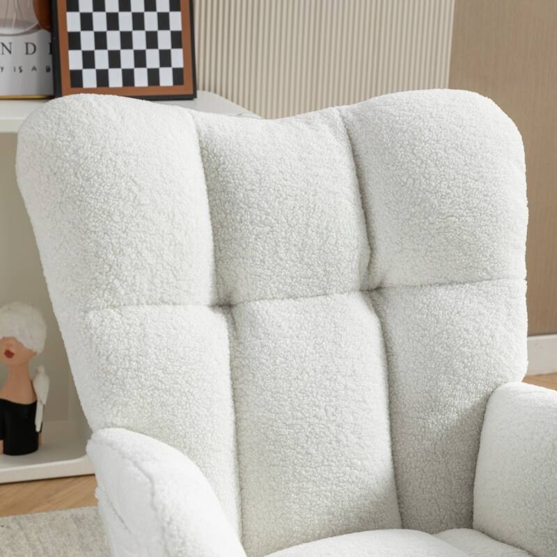 Modern Teddy Fabric Living Room Rocking Chair with Adjustable Footrest