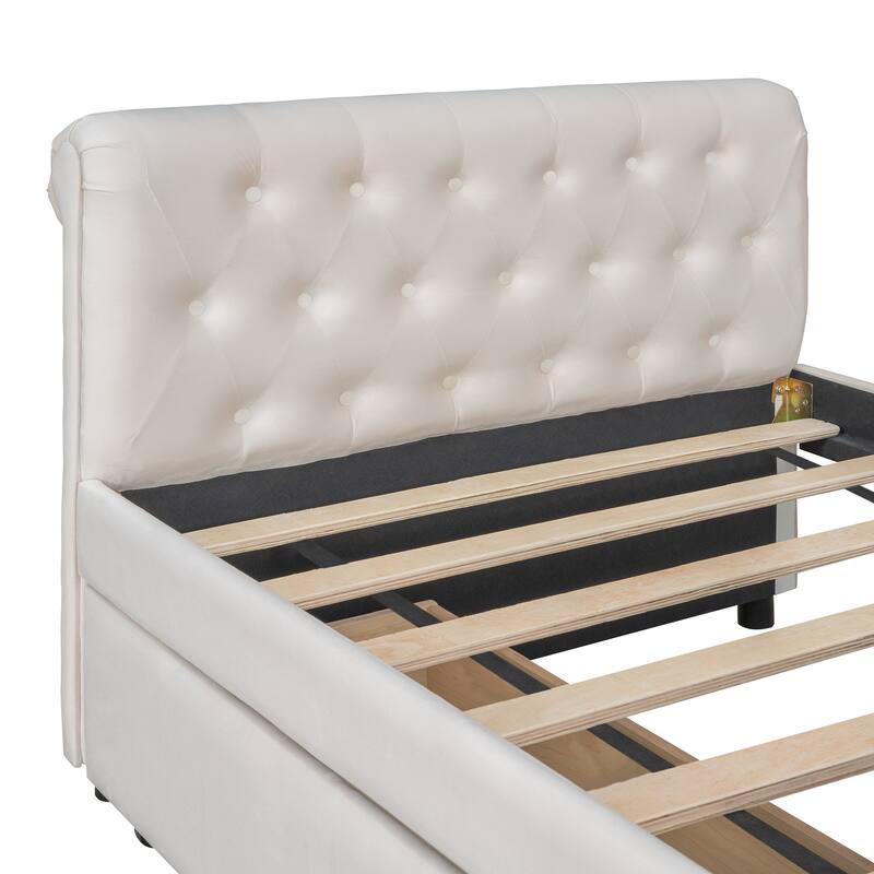 Twin Size Upholstered Daybed with Drawers, Wood Slat Support, Beige