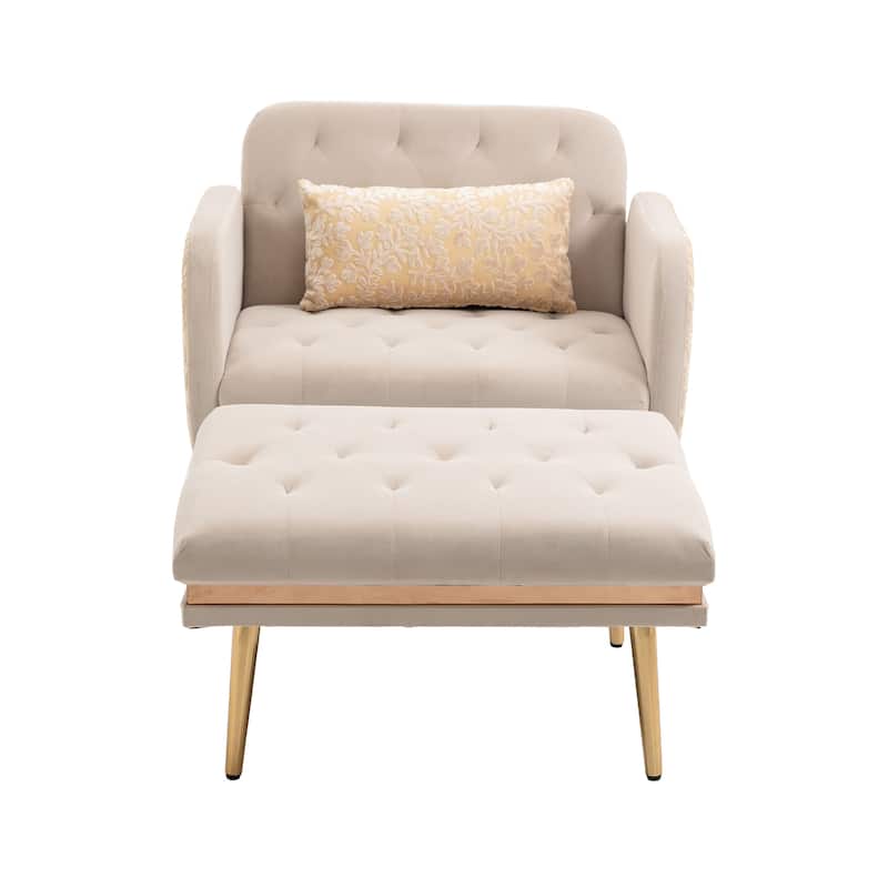 Velvet Upholstered Tufted Living Room Sleeper Chair With Ottoman