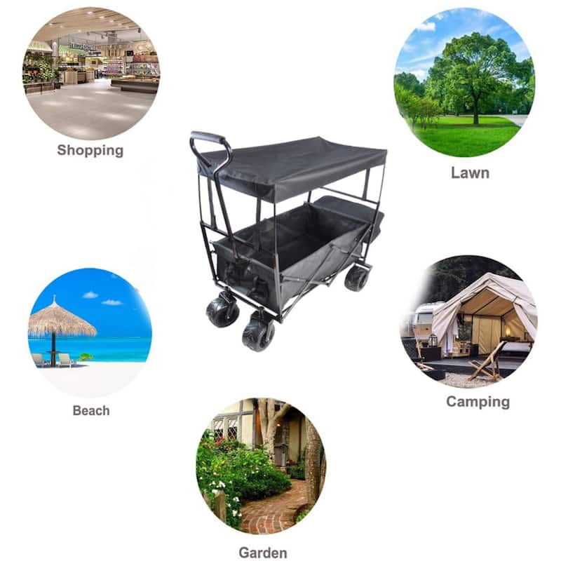Outdoor Steel Folding Large Capacity Garden Cart Patio Wagon with Lid