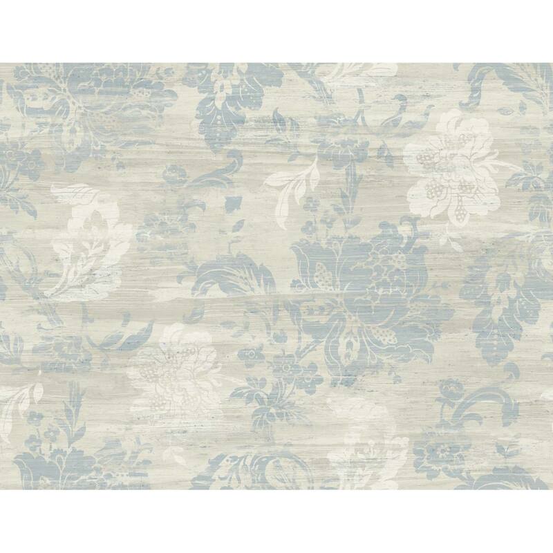 Seabrook Designs Zavala Floral Unpasted Wallpaper - 27 in. W x 27 ft. L - Metallic Mushroom & Dusty Blue