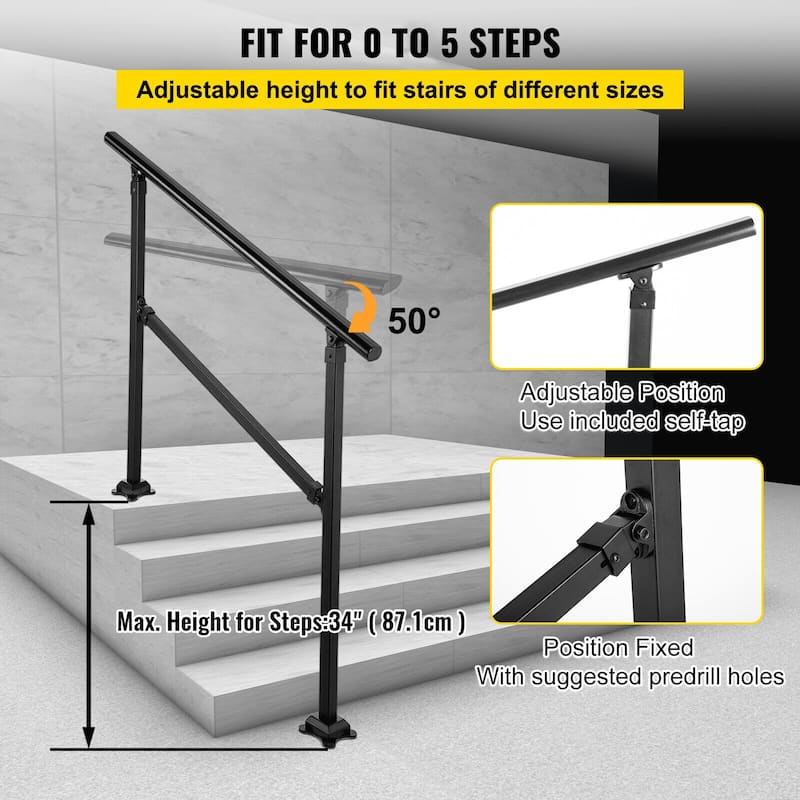 VEVOR Iron Handrail Stair Railing Hand Rail Kit Fit for 04 Steps