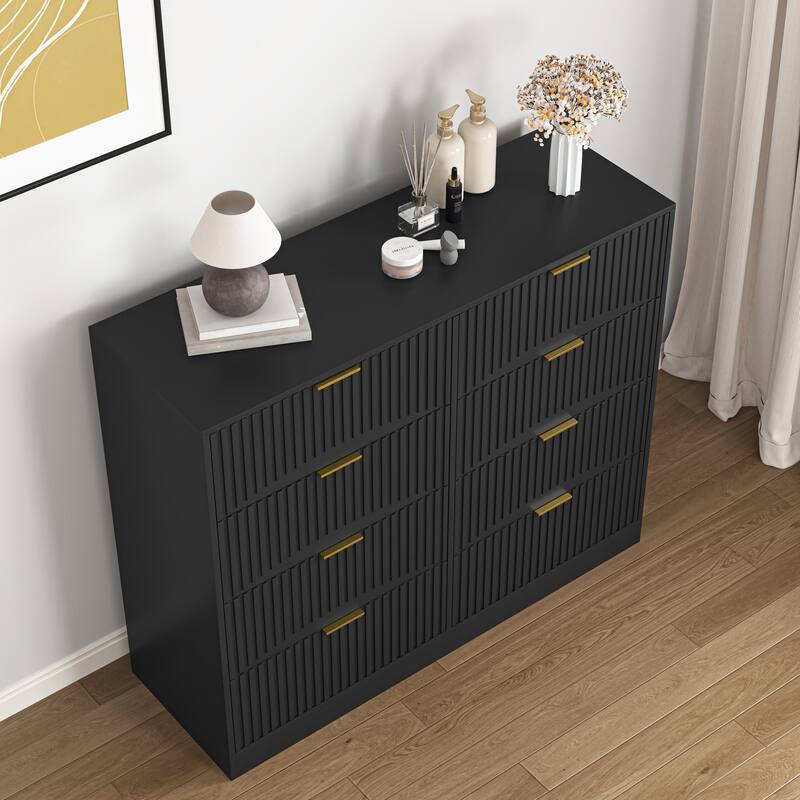 Modern 8 Drawers Dresser Chests for Bedroom, 47.2" Wide Wood Chest of Drawers with Gold Metal Handle, Drawer Organizer