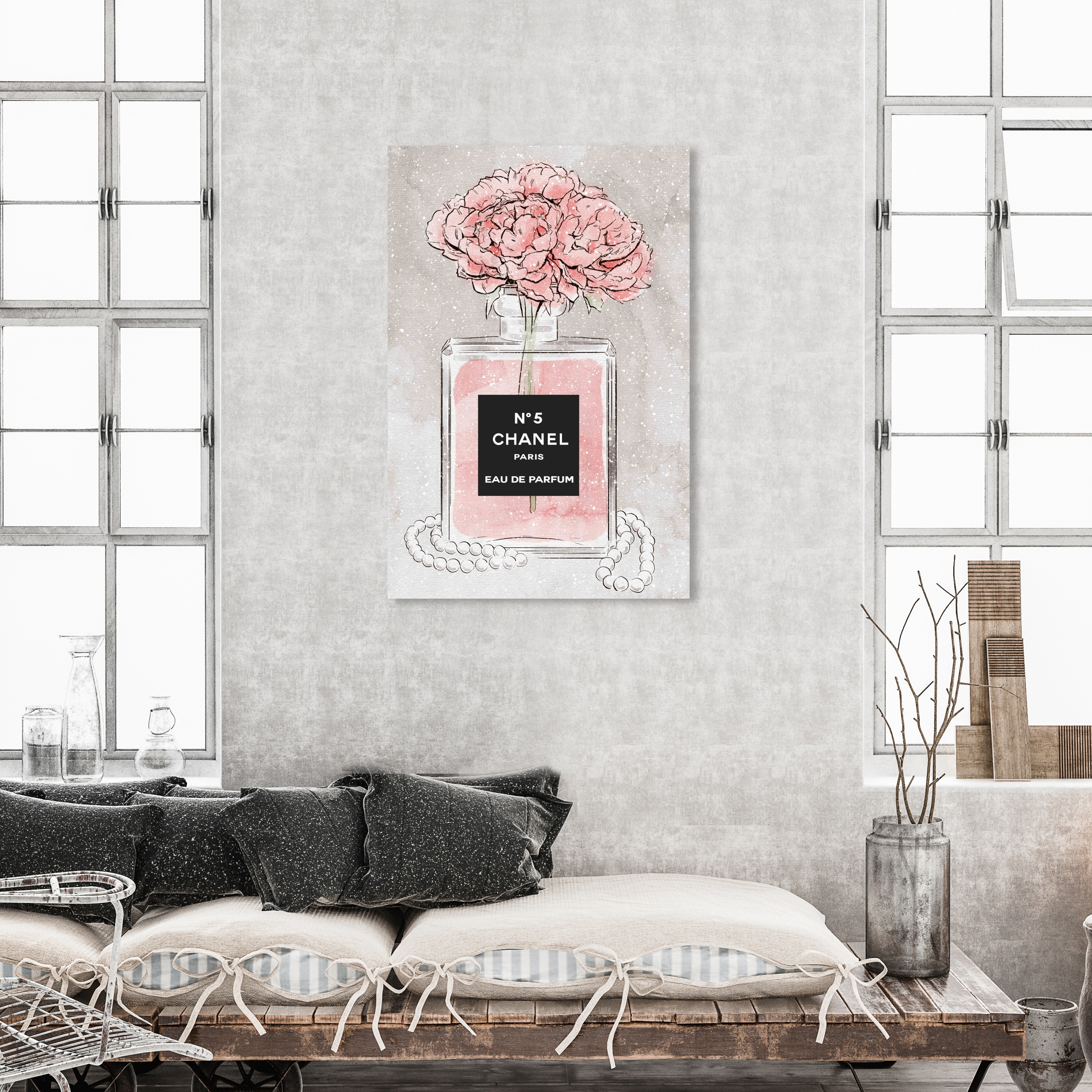 Wynwood Studio 'Paris Floral Perfume' Fashion and Glam Wall Art Canvas Print - Gold, Pink, 12 x 12