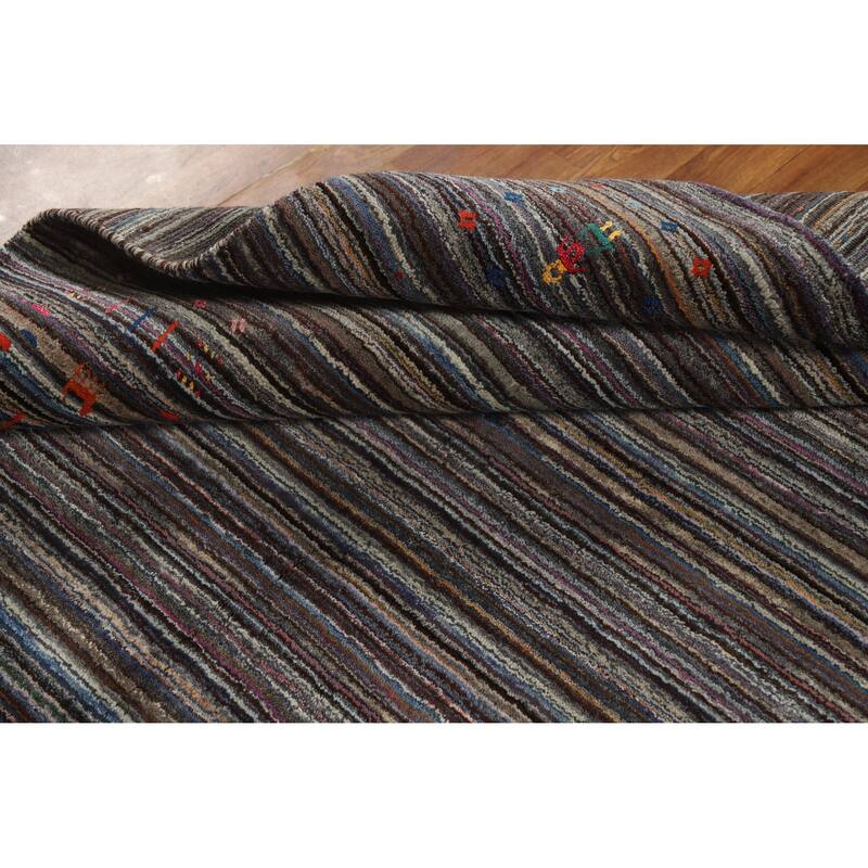 Hand Knotted Oriental 100% Wool Carpet Tribal Stripe Multi-Colored Gabbeh Area Rug - 7' 10'' X 5' 6''