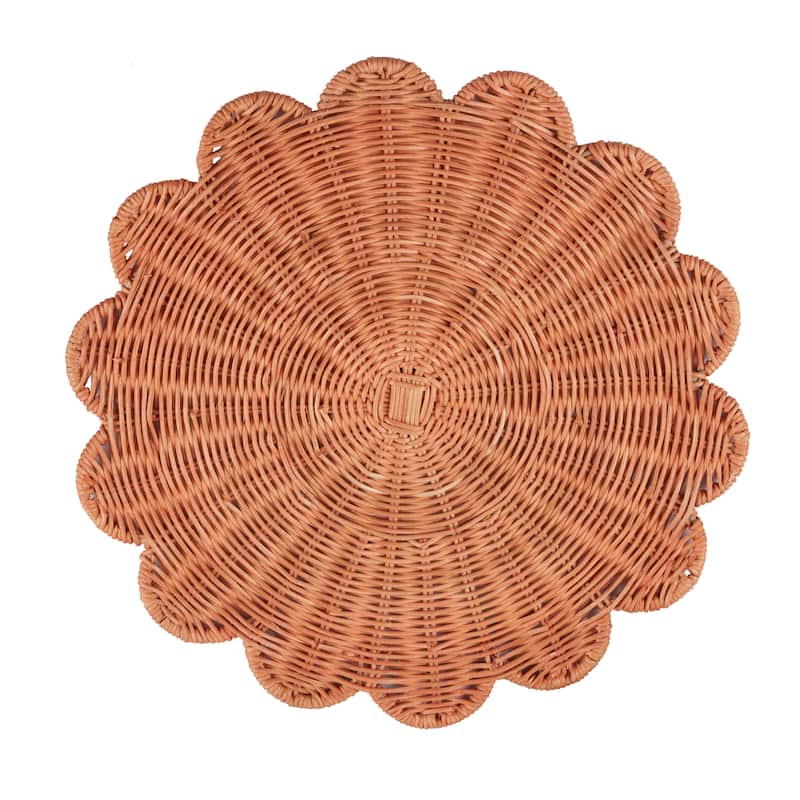 Rattan Placemats (Set of 4) - Handwoven Scalloped Design for Dining & Entertaining, 15"