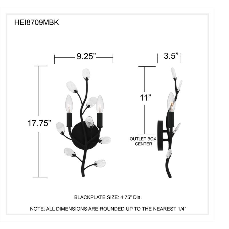 Heiress 2-Light Matte Black Wall Sconce