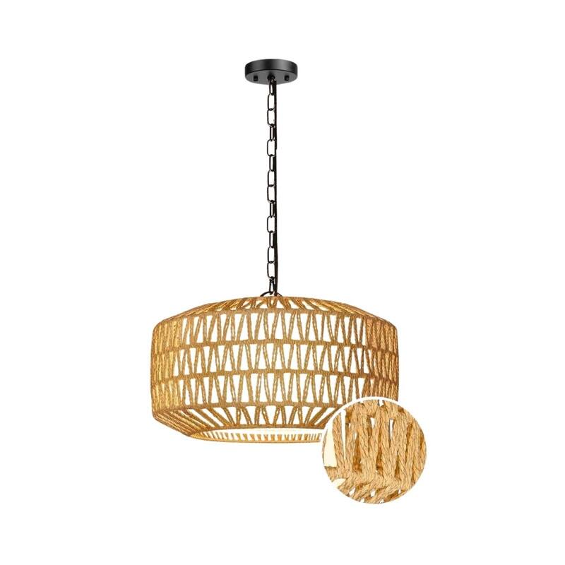 5 Light dining light fixtures brown hanging lighting linen, metal, rattan pendant light