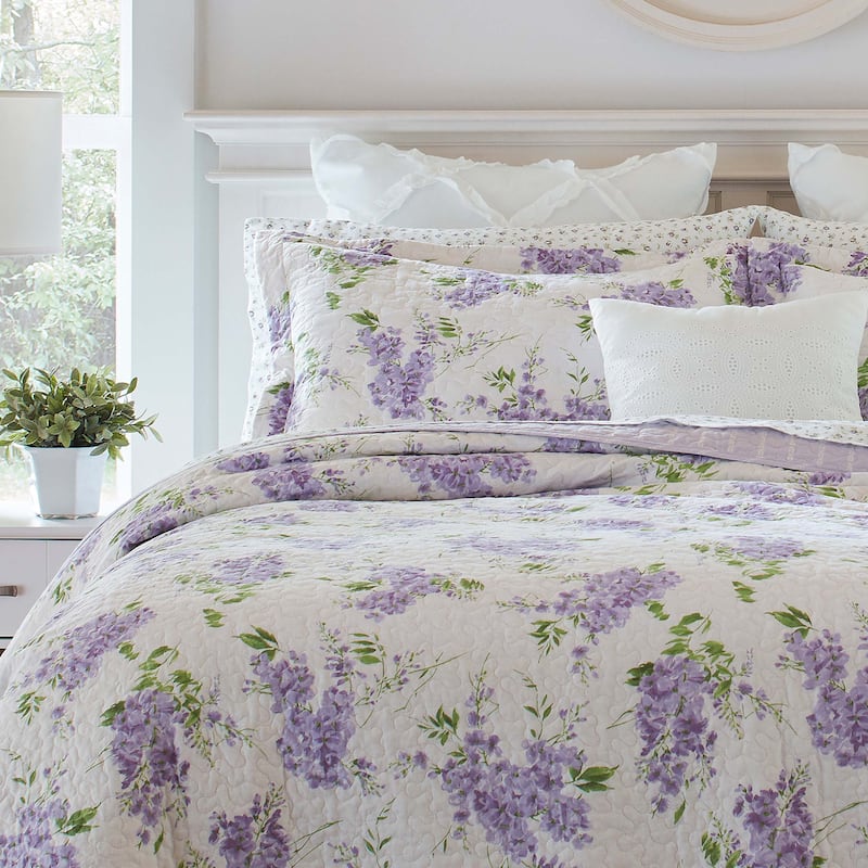 Laura Ashley Keighley Cotton Reversible Purple Quilt Set On Sale