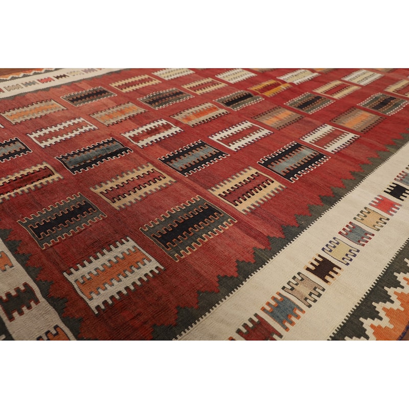 Red Kilim Qashqai Persian Vintage Rug Flatweave Wool Carpet - 5'3"x 8'2"