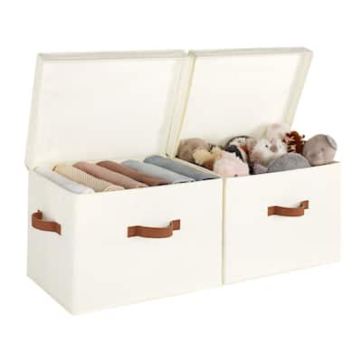 2-Pack Closet Storage Bin with Lid and Handle, Large Fabric Storage Box for Clothes, Towels, Toys, Shoes