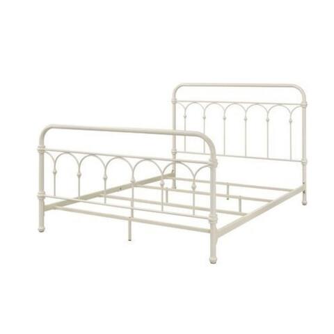 Metal Queen Size Bed with Rectangular Spindle Headboard, White