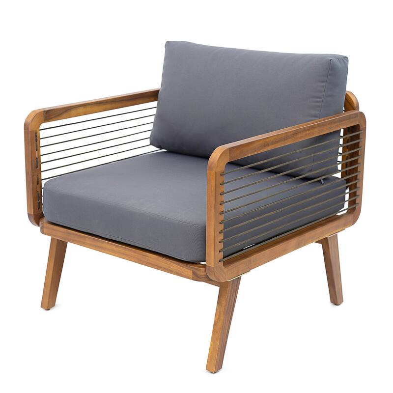 Scott Living - Talia Outdoor Modern Armchair with Grey Cushions and Acacia Wood Frame