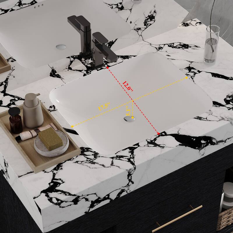 29.9" Modern Floating Bathroom Vanity with Sintered Stone Top, Ceramic Undermount Sink Wall-Mounted for Bathroom