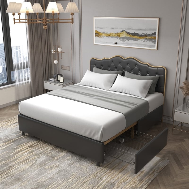 78" buckle-shaped backrest, sponge soft bag, with four storage drawers, comfortable and elegant