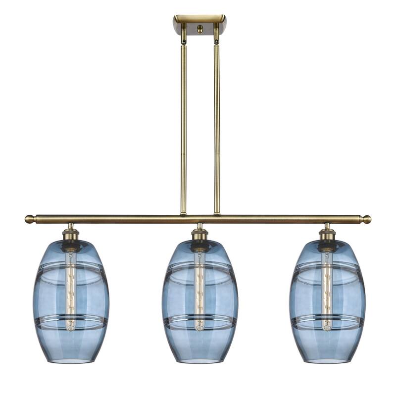 Innovations Lighting 516-3I-10-36 Vaz Linear Vaz 3 Light 36" Wide - Antique Brass / Blue