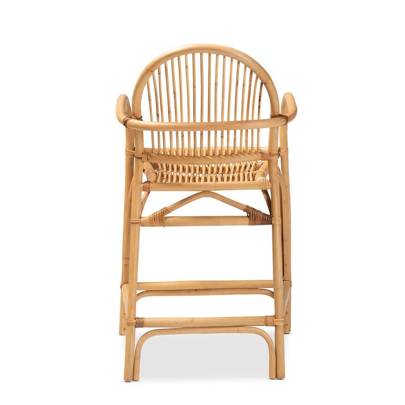 Tugera Modern Bohemian Natural Brown Rattan Counter Stool
