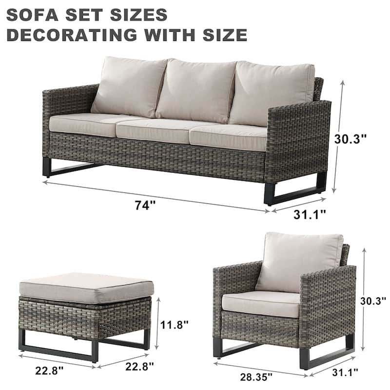 Gymojoy 3-Seat Sofa Club Chair Ottoman and Cushion