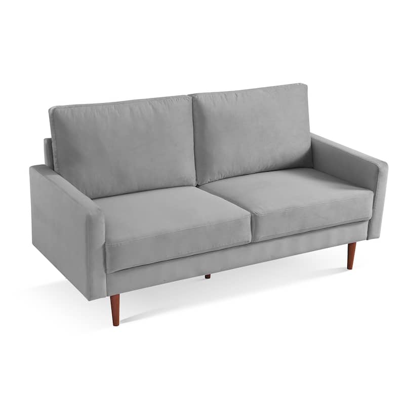 HomeRoots 69" Gray Velvet Sofa With Dark Brown Legs - 69
