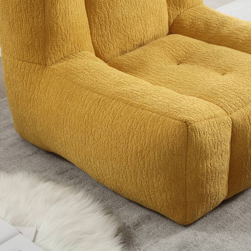 Fluffy Bean Bag Chair with Memory Foam and Ottoman, Super Soft Velvet Bean Bag for Adults & Kids, Comfortable Lazy Sofa