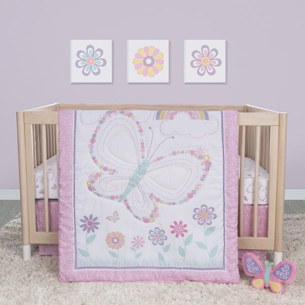slide 2 of 5, Sammy & Lou Floral Butterfly 4 Piece Crib Bedding Set