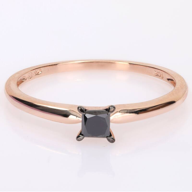Miadora 1/4ct TDW Princess-cut Black Diamond Solitaire Engagement Ring in 14k Rose Gold