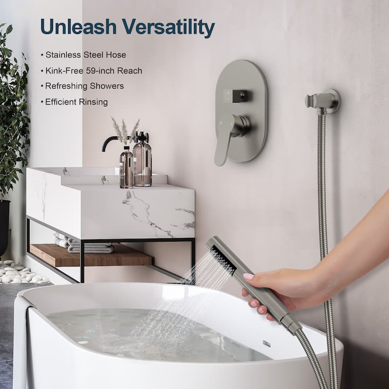 GRANDJOY Dual Shower Kit with Round Rainfall Head and Hand Shower, Lever Control Valve