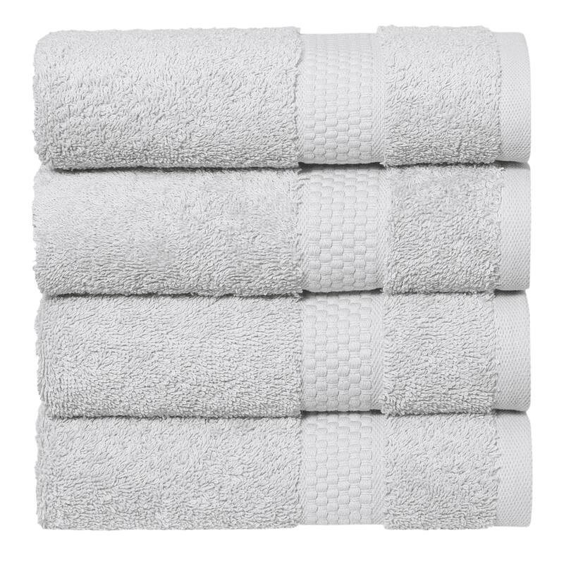 Authentic Hotel and Spa 100% Aeagean Long Staple Turkish Cotton, STARLIGHT Terry Hand Towels (Set of 4) - Glacier Gray