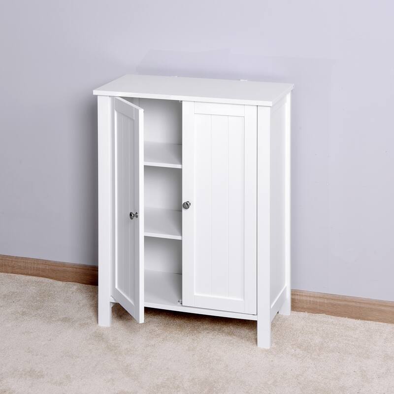 Bathroom Floor Storage Cabinet With Double Door Adjustable Shelf